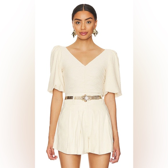 Free People Tops - Free People Cupcake Ruched Puff Sleeve Top in Ivory - Size Small